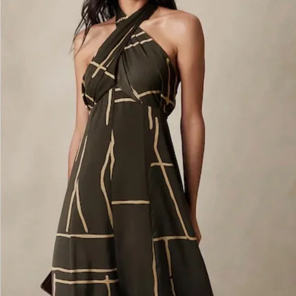 Banana Republic Black and Tan Midi Dress - NWT! 🤎 - Picture 1 of 12